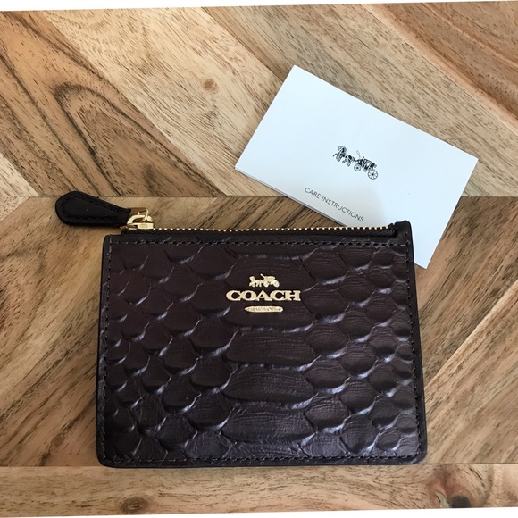 Coach Handbags - NWT Coach Dark Purple Python Leather Mini Wallet